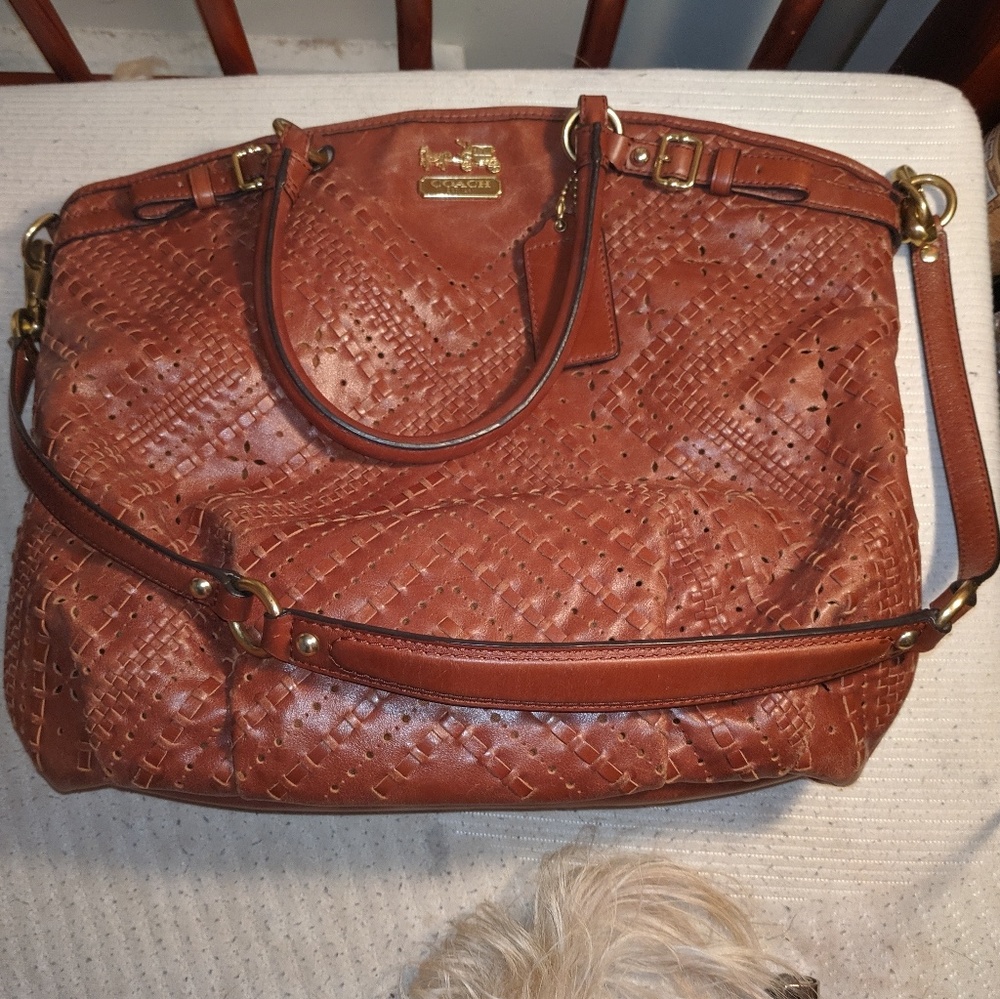 Coach Leather Madison Lindsay Criss-Cross Satchel